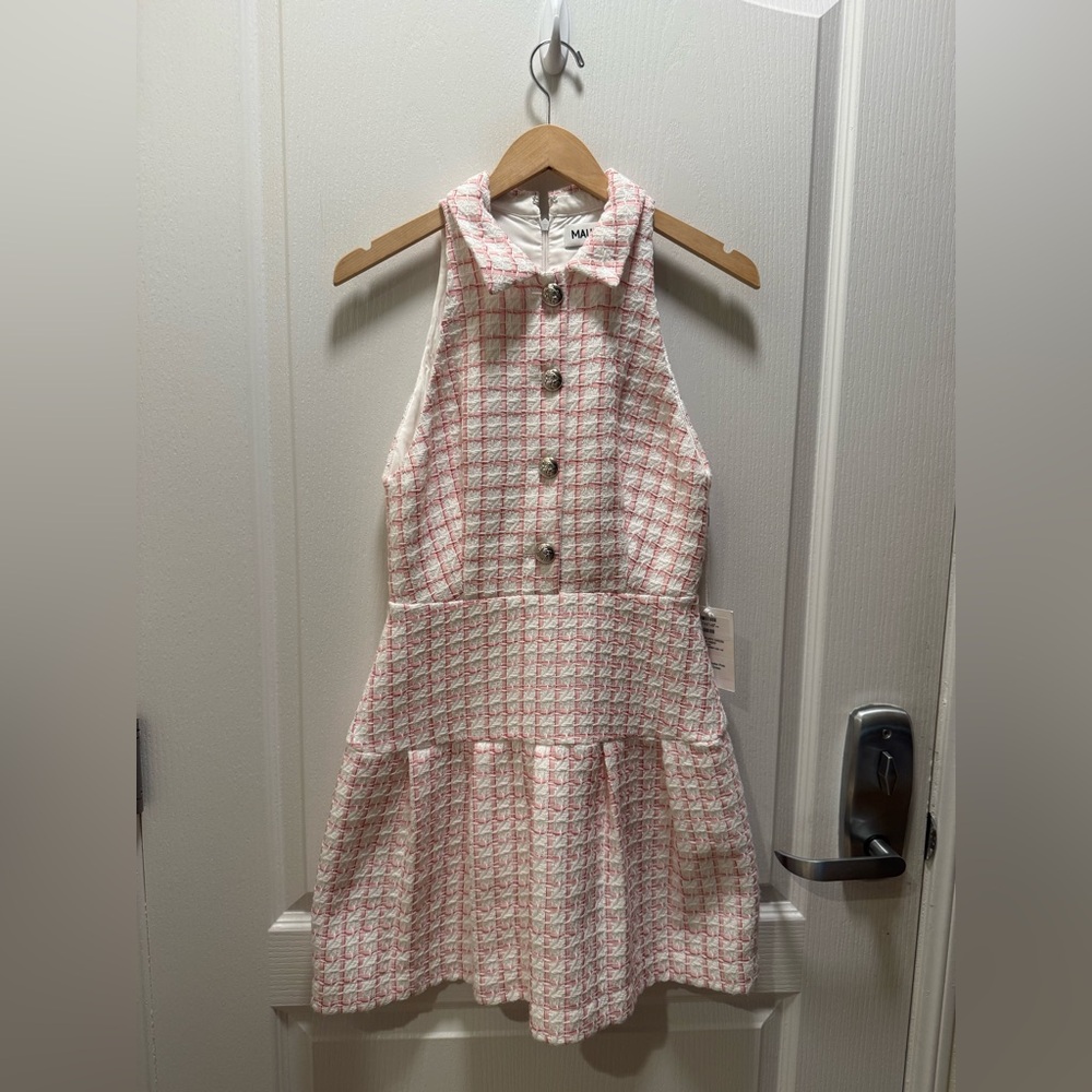 MAUDE CLUB Anderson Tweed Halter Polo Mini Dress in Pink Tweed Size S NWT - Picture 7 of 10
